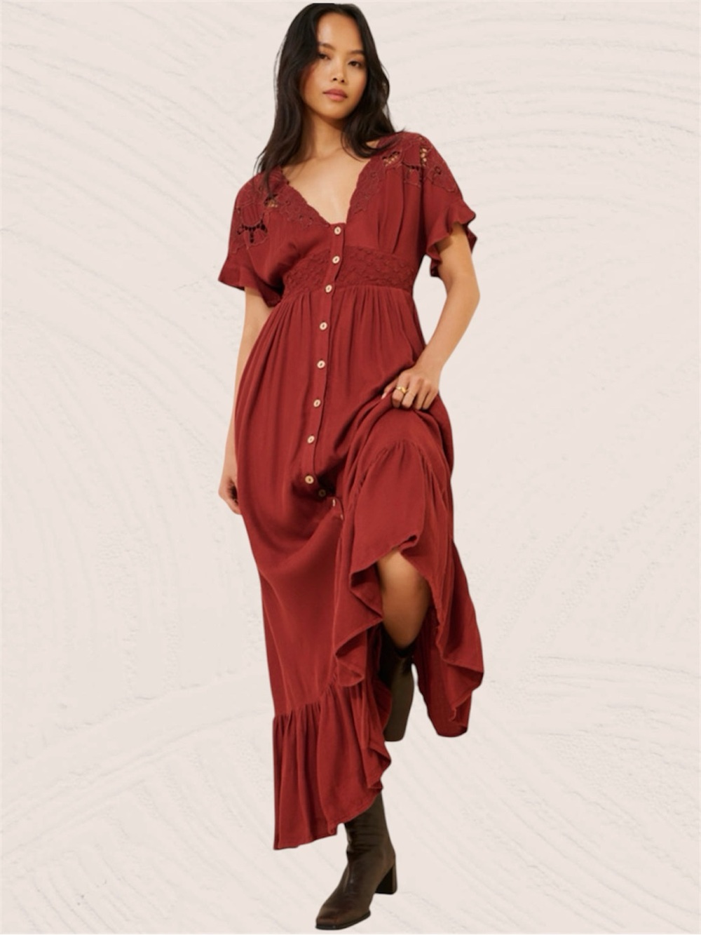Free People Colette Maxi Dress Size Small Retail $198 Cinnamon